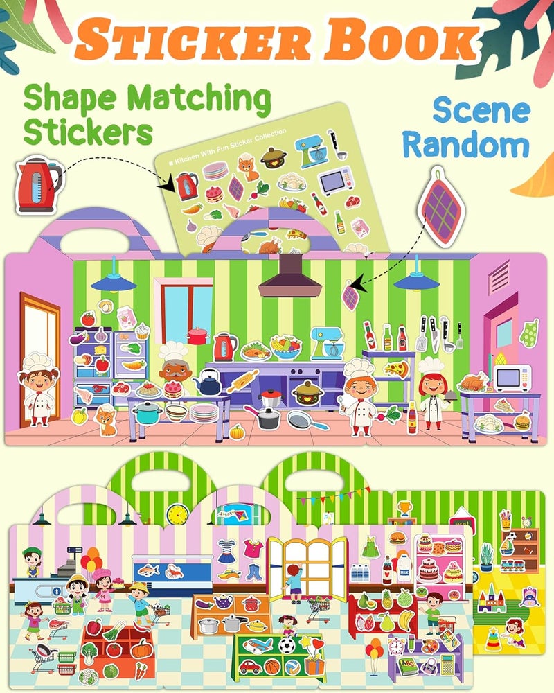 Benresive Reusable Sticker Books for Toddlers, 3 Sets Travel Stickers for Kids, Toddler Sticker Book, Crafts Activities for Toddlers, 3 and Up Birthday Gifts Travel Toys - Image 2
